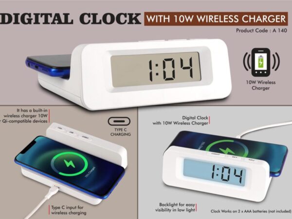 A140 – Digital Clock with 10W Wireless Charger | Type C input for...