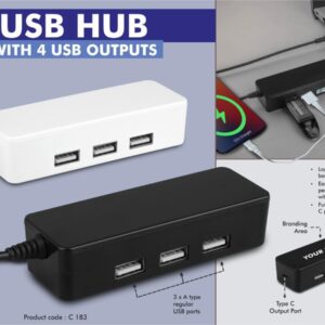 C183 – USB hub with 4 USB outputs | Type C output port | 1 mtr...