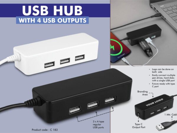 C183 – USB hub with 4 USB outputs | Type C output port | 1 mtr...