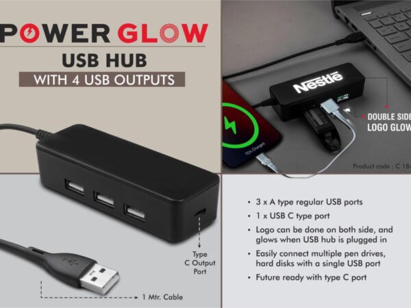 C184 – PowerGlow USB hub with 4 USB outputs | Double side Logo...