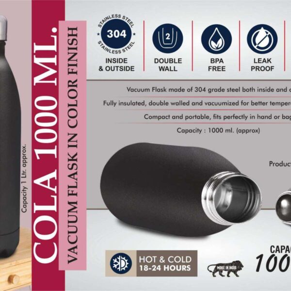 Cola 1000 ml Vacuum flask in Color Finish | 304 steel inside &...