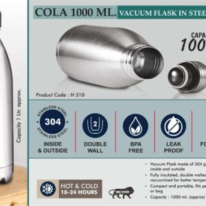 Cola 1000 ml Vacuum flask in Steel Finish | 304 steel inside &...