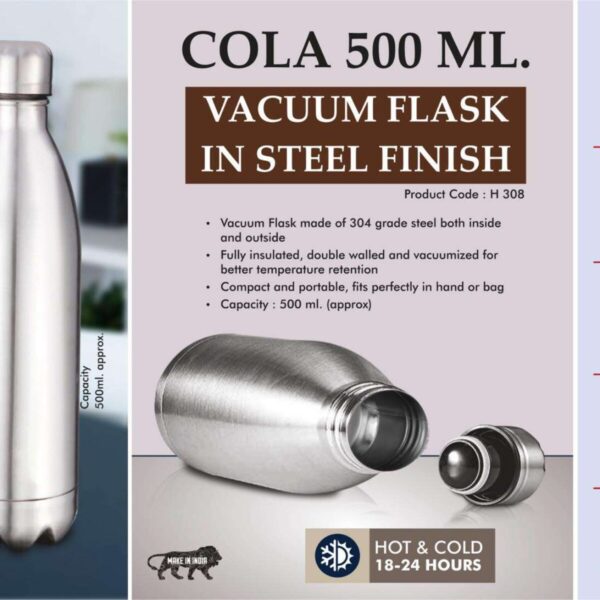 Cola 500 ml Vacuum flask in Steel Finish | 304 steel inside &...