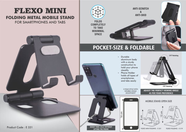 E331 – Flexo Mini: Folding Metal Mobile Stand for Smartphones and...