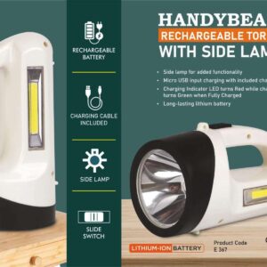 HandyBeam: Rechargeable Torch with Side Lamp | Charging Cable...