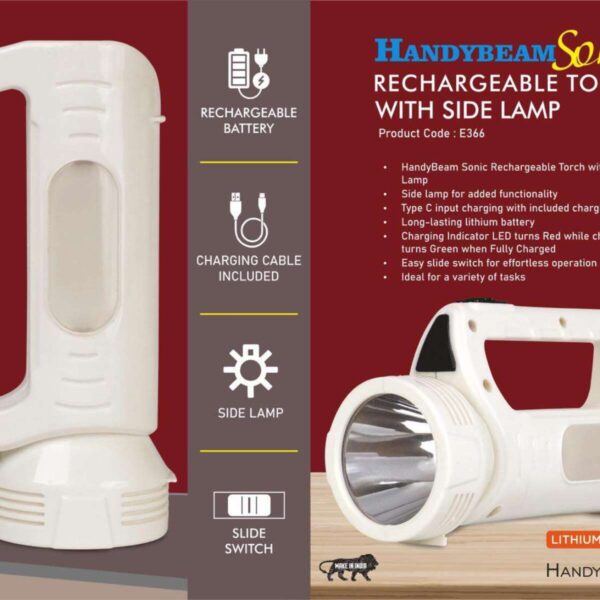 HandyBeam Sonic: Rechargeable Torch with Side Lamp | Charging...